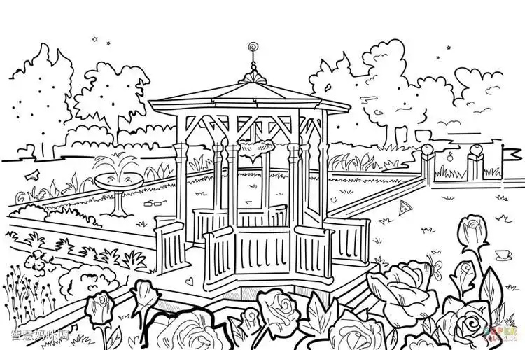 儿童简笔画公园的亭子