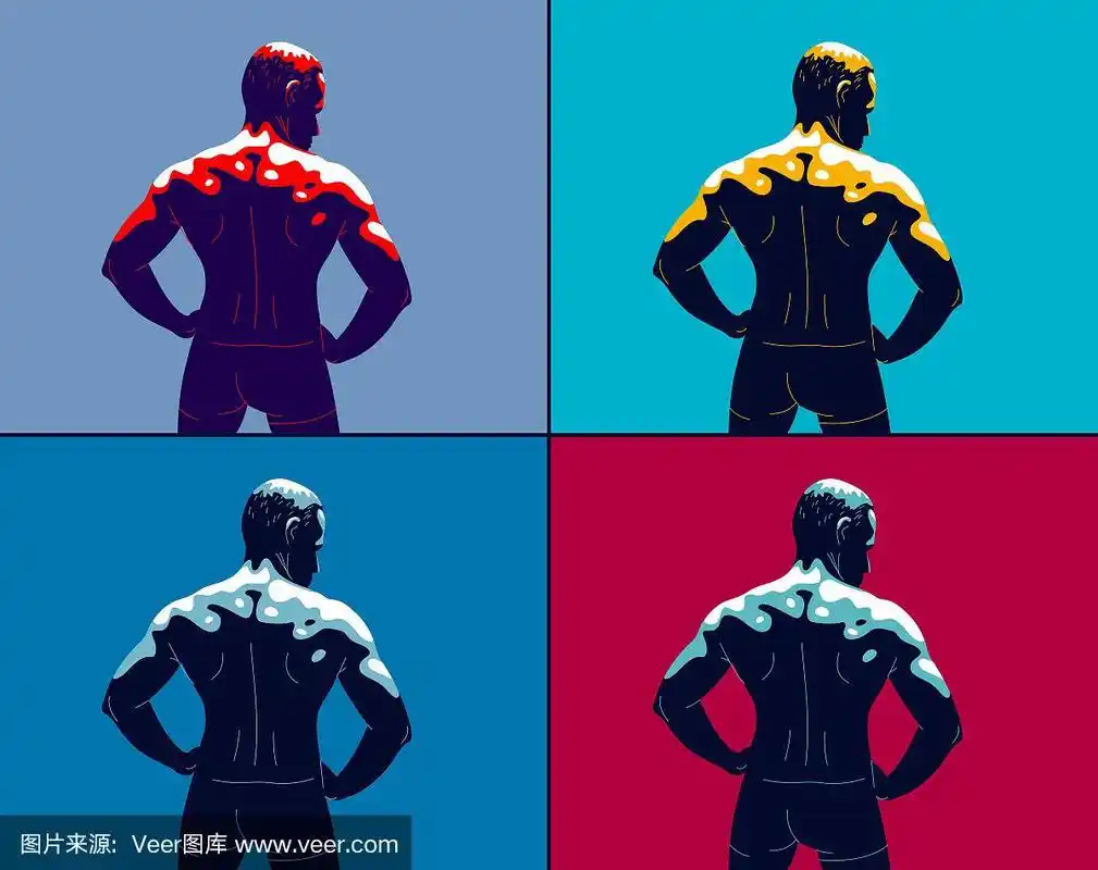 强壮肌肉的男子背部矢量插图,健美运动员运动员,力量和健康的生活方式