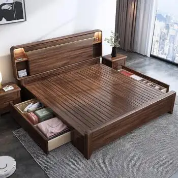 幻乐森 胡桃木实木床2米x2米大床200×220现代简约双人北欧床两米乘两