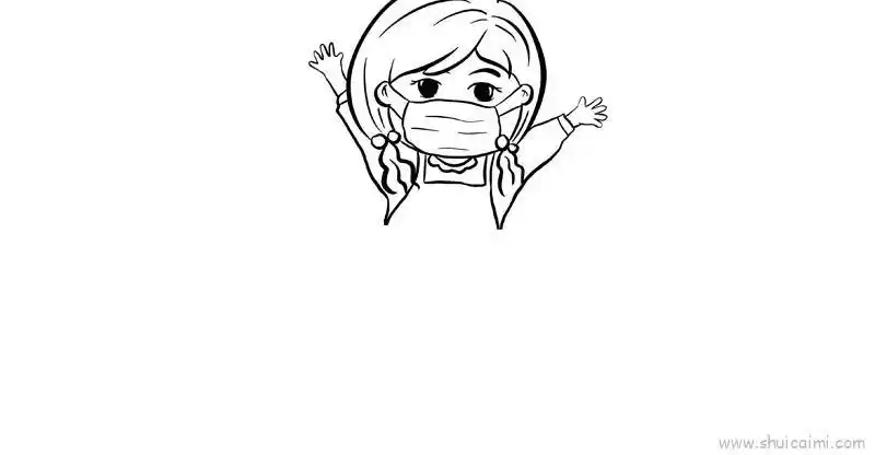 小女孩戴口罩儿童画怎么画小女孩戴口罩简笔画步骤