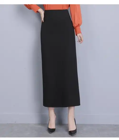 长裙秋冬一步裙直筒高腰开叉裙子女黑色春秋款不加绒3xl建议139149斤