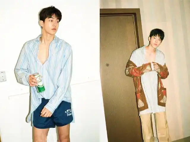 南柱赫衬衫演绎复古造型,短裤配长袜,黑底白点造型简约!