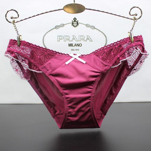 欧美高端奢华女士内裤低腰性感蕾丝边拼接牛奶丝面料丝滑透气棉裆