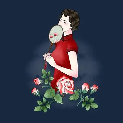 古风美女旗袍中国风海报古典背景时尚复古女孩插画素材国潮风双十一