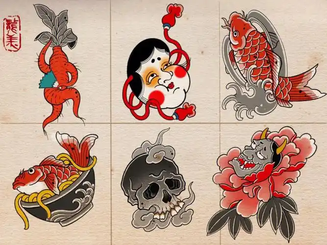 精|阿多福|鲤鱼|碗面|骷髅|牡丹#日式小图纹身  #日式纹身  #纹身手稿