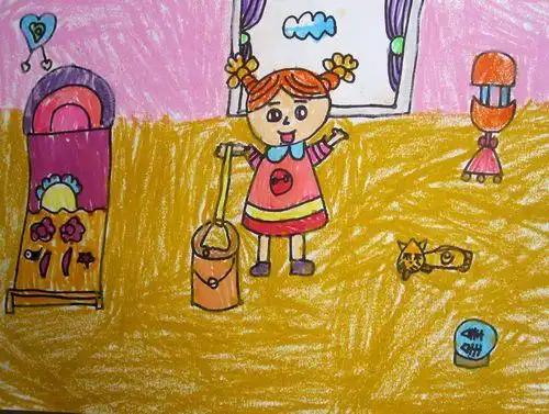 我帮妈妈做家务/少儿绘画作品/儿童画/网络美术馆_中国少儿美术教育网