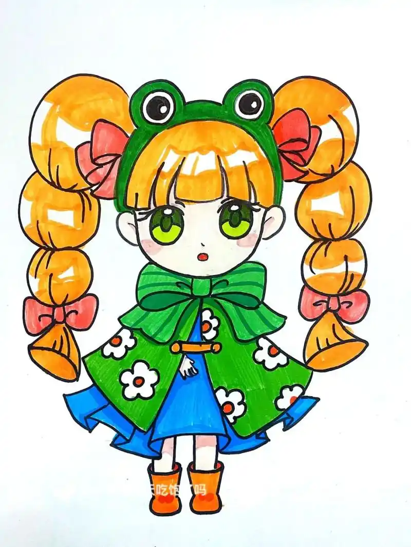 动漫女生 #卡通画# #马克笔# #儿童画# #动漫# #动漫女生# #二头身