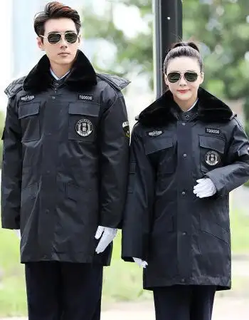 加厚多功能反光保安大衣 加长保安服冬装 防寒服工作服棉衣男 t勤棉服