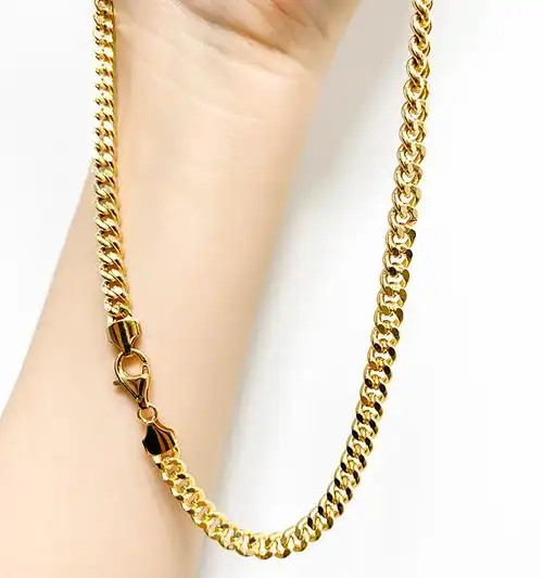 钧弘18k金古巴项链ins风黄金测身链坦克链牛仔链毛衣锁骨链au750素链