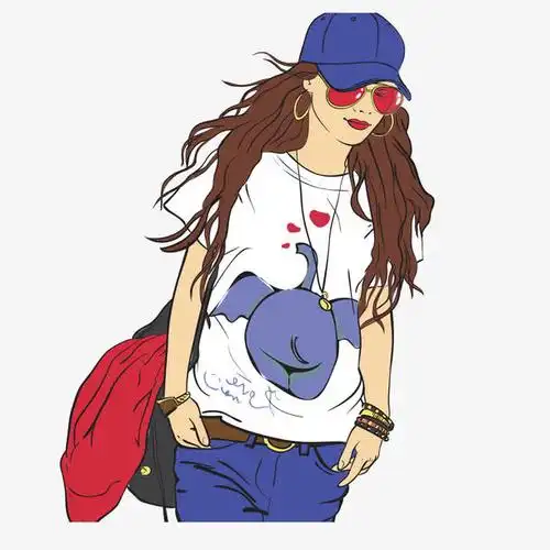 矢量卡通时尚纹绣女郎