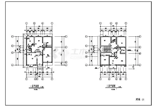 2套家庭别墅建筑设计施工cad图纸