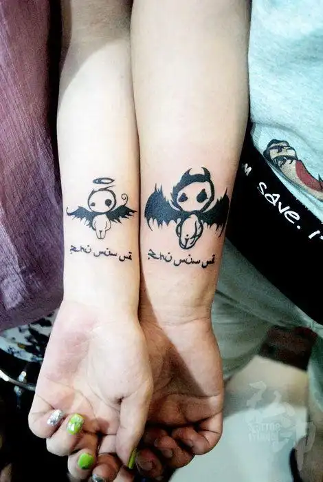 天使恶魔图腾纹身 情侣纹身