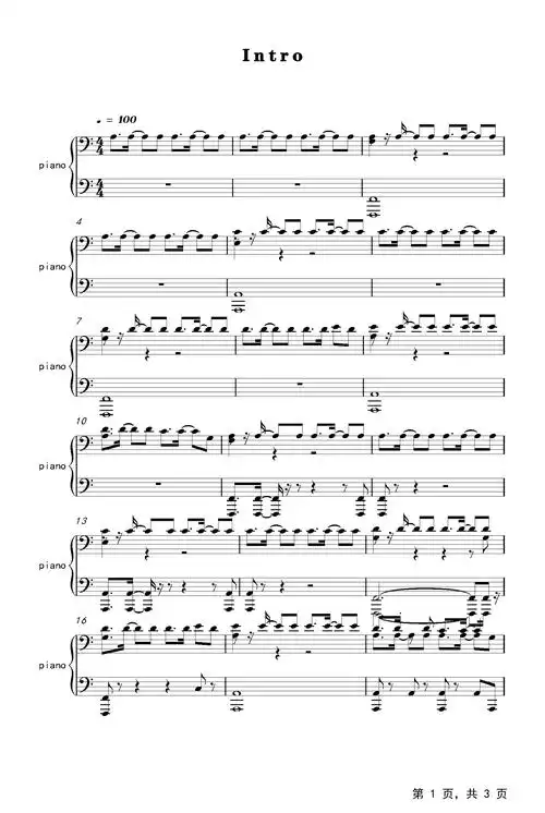 intro_c调_流行钢琴谱五线谱独奏谱_钢琴谱|钢琴五线谱|钢琴简谱|钢琴