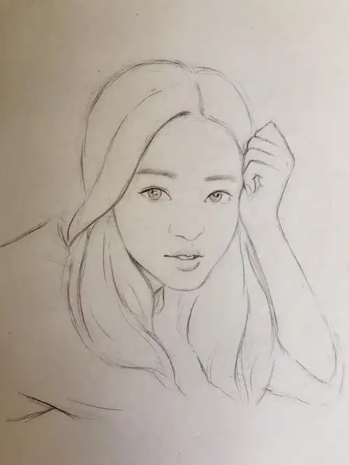 铅笔画步骤图凝视的女孩