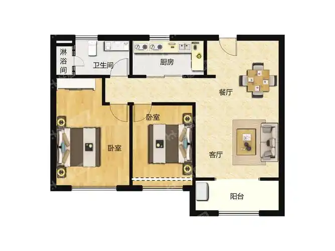 仁恒公园世纪楼盘-2室户-户型图