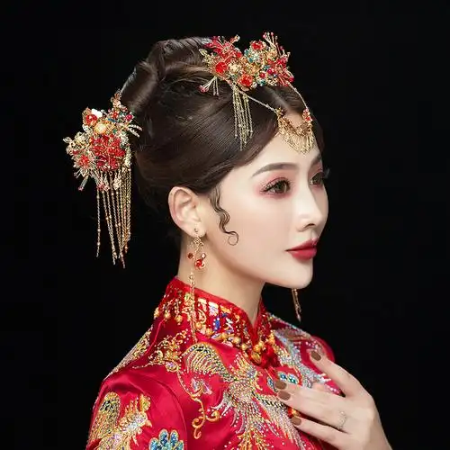 秀禾新娘中式婚礼头饰大气古代代步摇流苏禾发饰