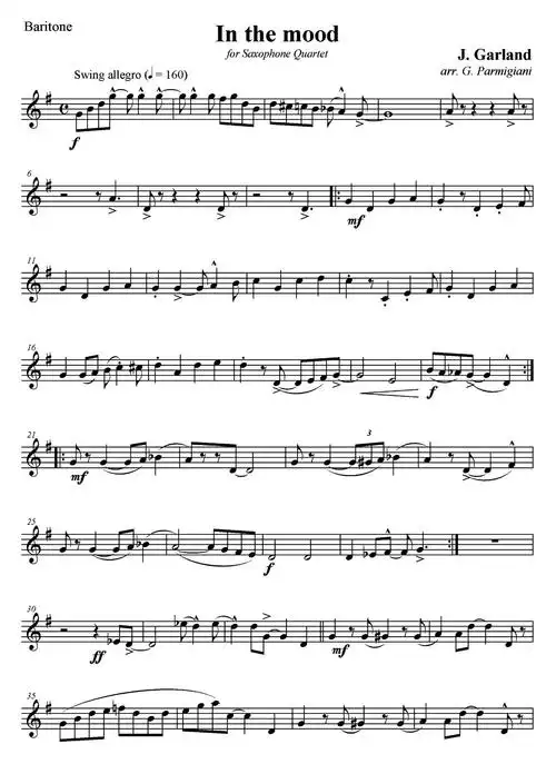 in the mood 情绪 四重奏上低音萨克斯