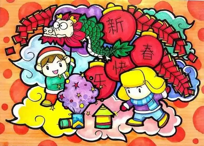 2021牛年春节新年儿童画图片30p
