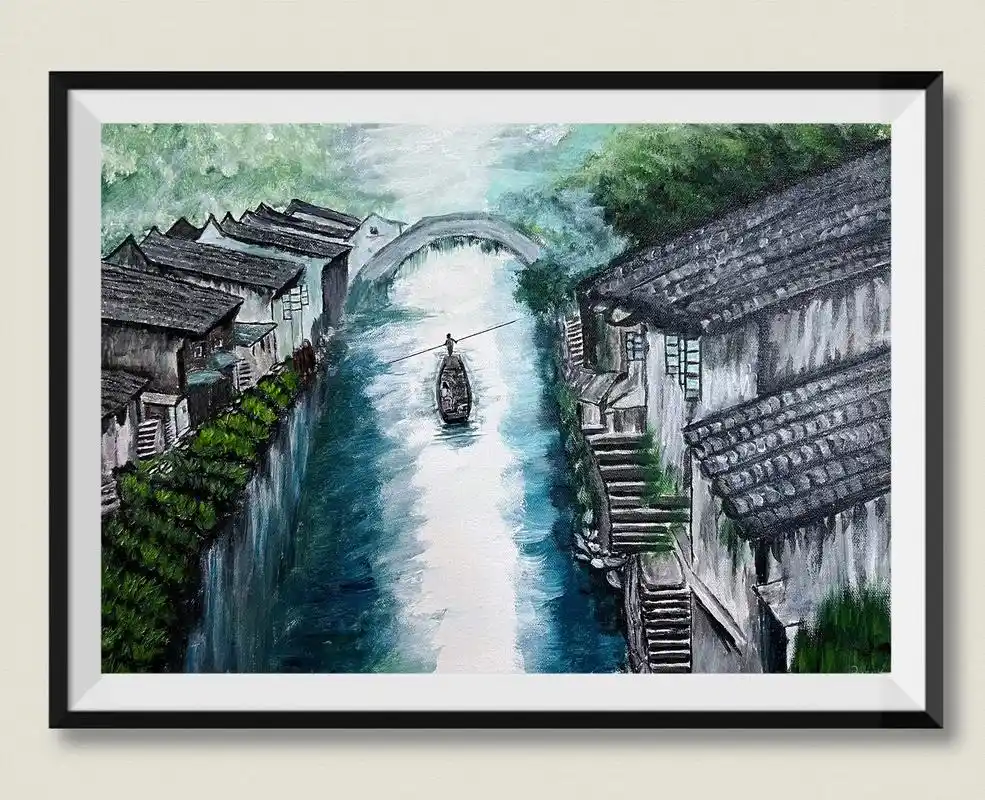 手绘 #画画 #江南水乡美如画 #原创 #国风合伙人  江 - 抖音