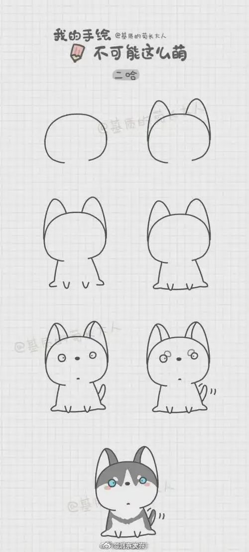 可爱的狗狗简笔画,送给萌系的你～ 一起来动手画一画吧!