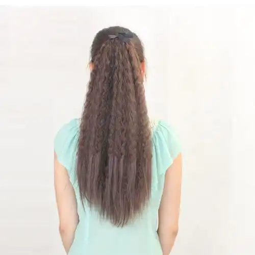 假发马尾女生绑式假马尾中长卷玉米烫辫子假发尾绑式假发片