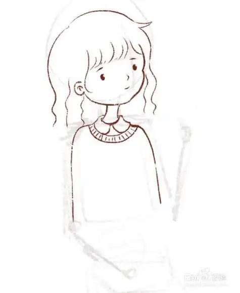 儿童简笔画侧坐的小女孩