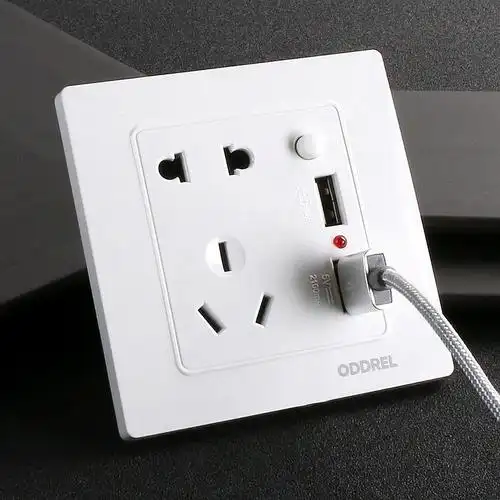 单口拉丝h1a五孔带usb插座86型暗装墙壁充电插座家用手机支架usb充电