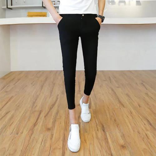 登页搭配衬衫的裤子男夏季9分裤夏潮九分裤小脚裤修身休闲裤社会精神