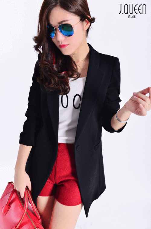 2015春装新款女装韩版时尚翻领中长款大码小西装女外套长袖小西服