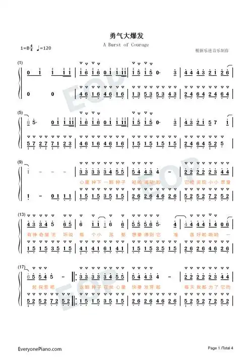 完整版-心里种下一颗种子哒啦滴哒啦双手简谱预览1-钢琴谱文件(五线谱