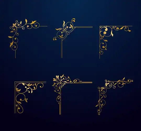 6款金色花纹花边矢量素材_矢量花纹_懒人图库