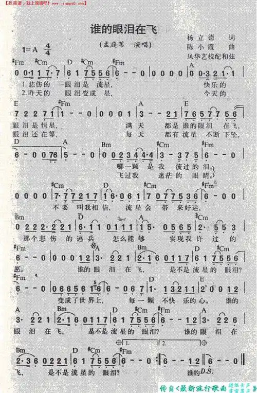 谁的眼泪在飞简谱