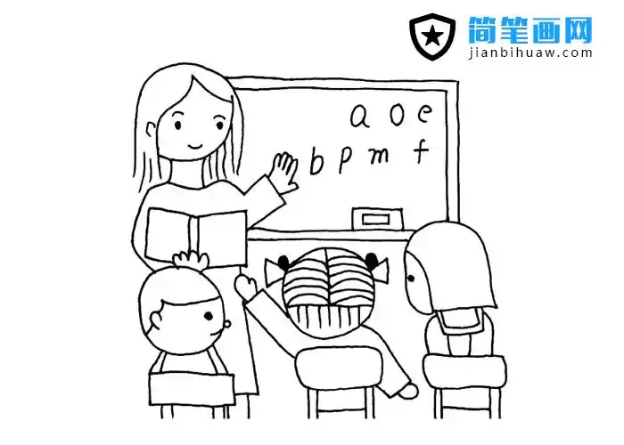 几位学生在上英文课的简笔画图片