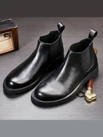 男马丁靴男高帮皮鞋黑色切尔西短靴男英伦皮靴大头男靴子黑色毛里38