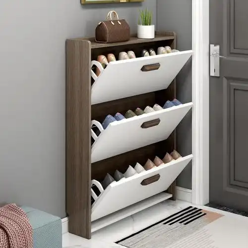 门口家用鞋柜超薄翻斗17cm黑胡桃色玄关大容量储物柜收纳阳台鞋架