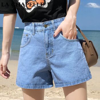 lachapellehomme拉夏贝尔拉夏贝尔牛仔短裤女2023夏季高腰韩版学生