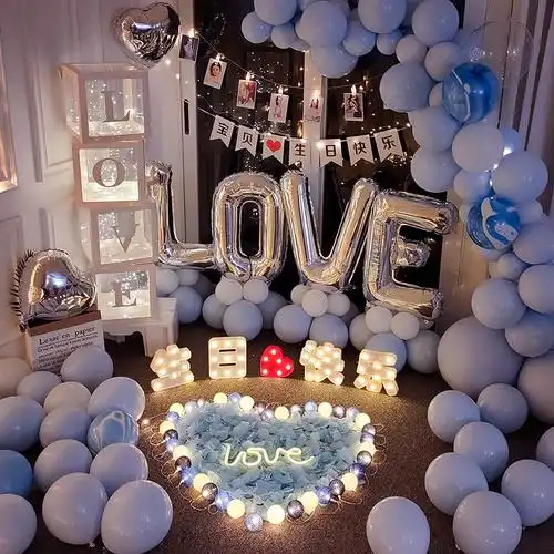 成人生日气球装饰ktv室内卧室创意惊喜派对布置气球链灯串背景墙