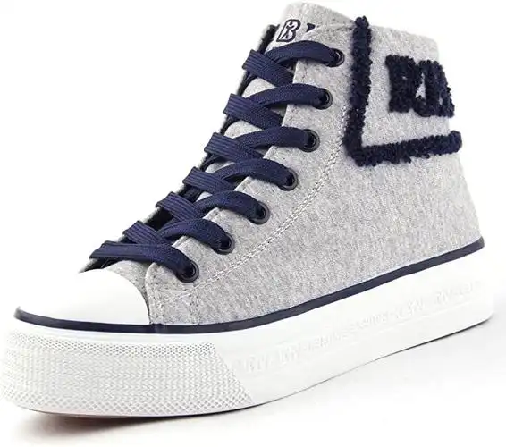 人本 春季女式高帮松糕厚底增高纯色增高休闲帆布鞋 3511