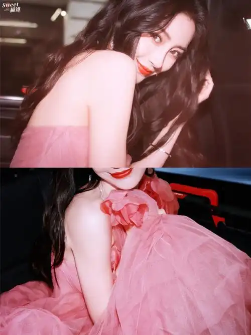 angelababy粉色花朵纱裙##谷爱凌angelababy合影