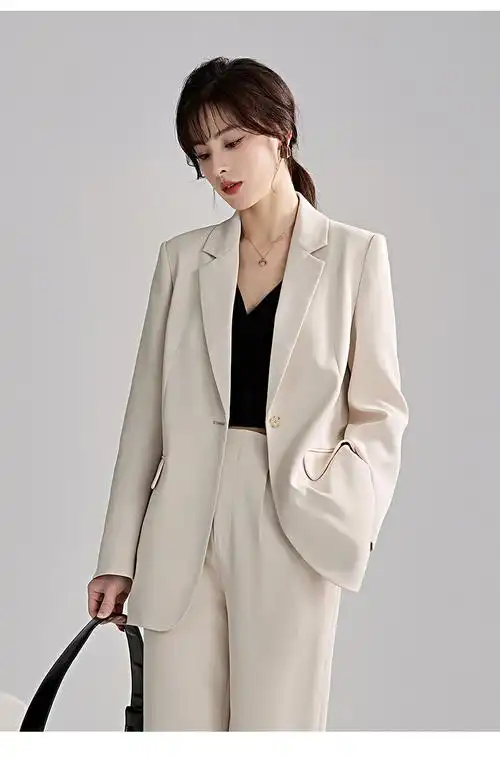 图曼朵米色西装套装女2022新款职业气质商务通勤休闲早春西装外套