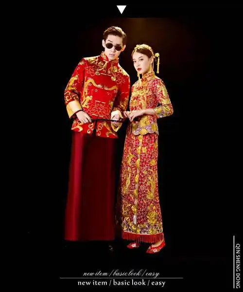 俞兆林唐装男婚礼男士新郎服中式结婚礼服龙凤褂男式敬酒秀禾服红色s