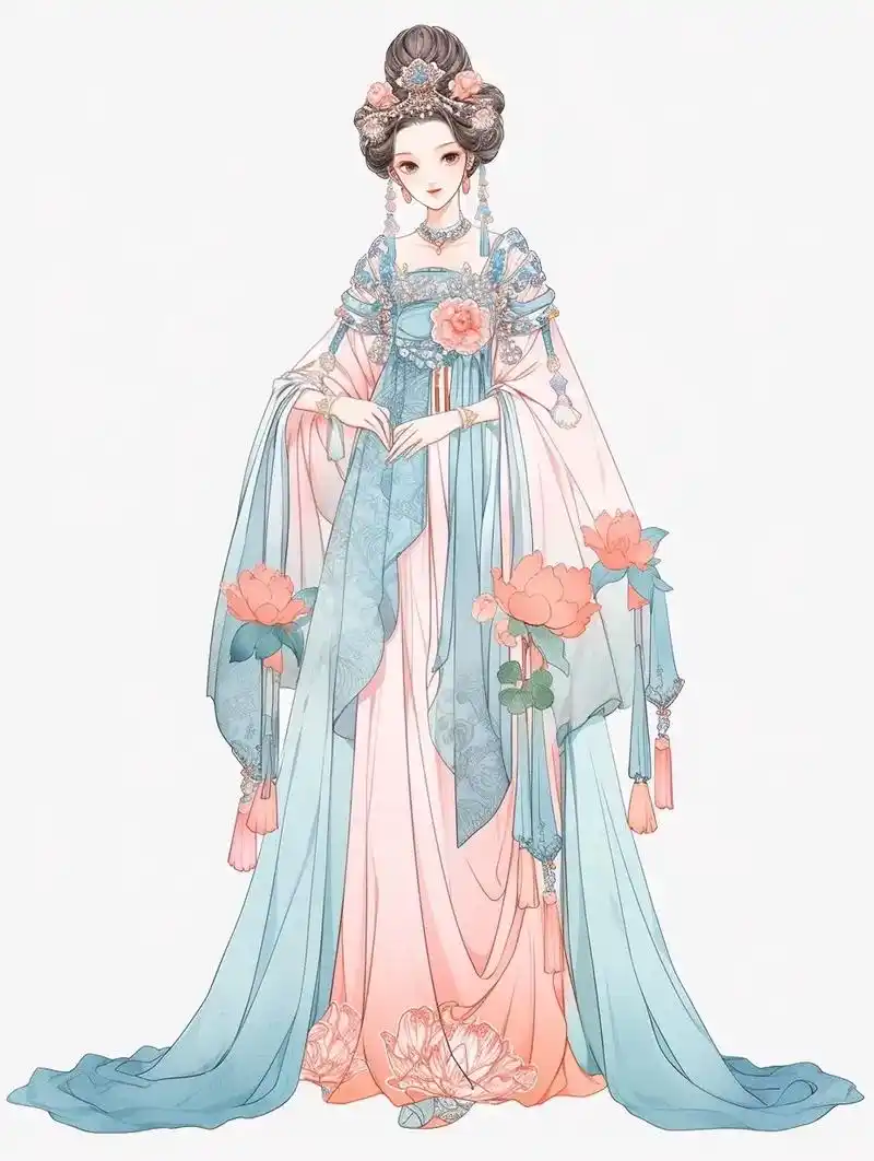 古风古装汉元素仙女裙 | 粉蓝小花仙妆造