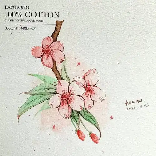钢笔淡彩 水彩桃花小卡