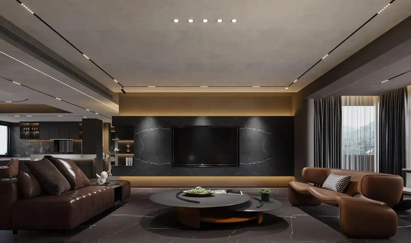 霸道总裁风97 黑色系大平层装修  低调 炫酷 个性 黑与棕 - 抖音