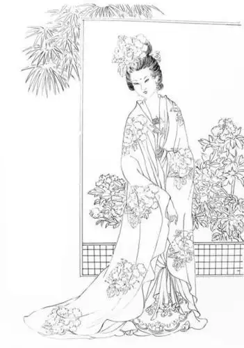 手绘 线稿 580821 竖版 竖屏卡通古代小女孩简笔画宫廷唐代贵妃的简笔