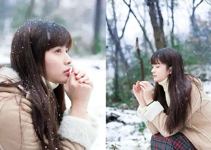 寒冷雪地内的气质美女红唇娇媚写真