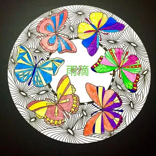 插画 线描 彩色 线条 装饰画 点线面 蝴蝶