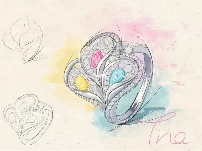 步骤图-水彩风速涂珠宝设计手绘羽毛戒指