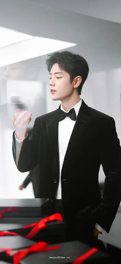 肖战##肖战黑色西装领结造型库存照