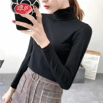 款堆堆领韩版修身学生大码t恤冬季基础贴身内搭女士秋衣小衫黑色均码